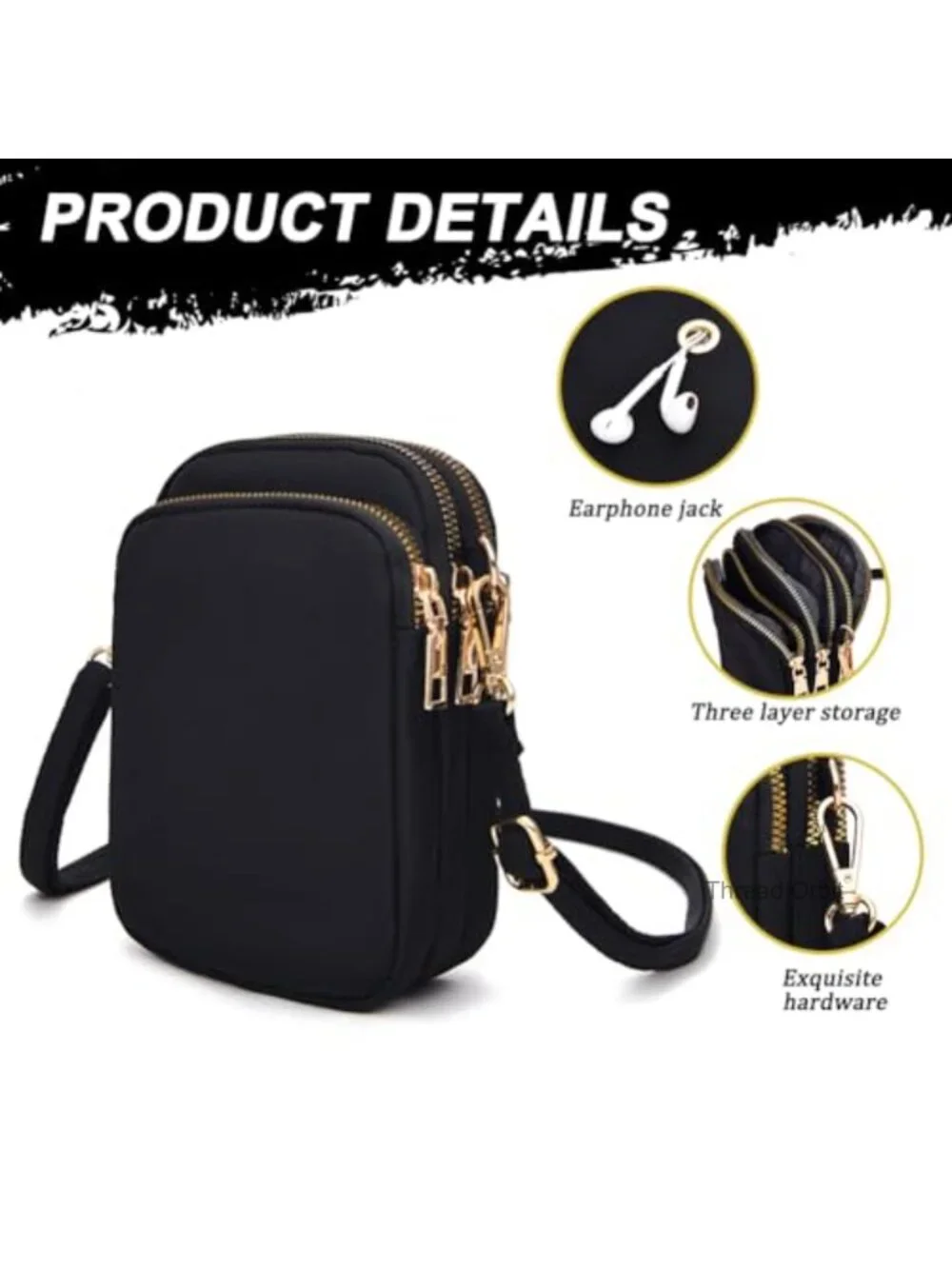 Mini Crossbody Bag Nylon Water-Resistant Lightweight Adjustable Strap Travel